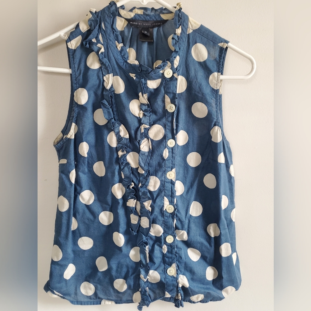 Marc By Marc Jacobs Blue and White Polka Dot Blouse